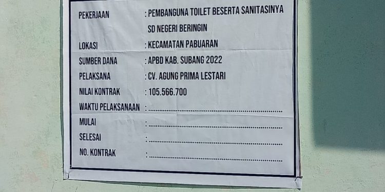 Pembangunan di SDN Beringin dan SDN Bina Karya Kecamatan Pabuaran di Duga Tidak Susuai RAB, Pelaksana CV. Agung Prima Lestari