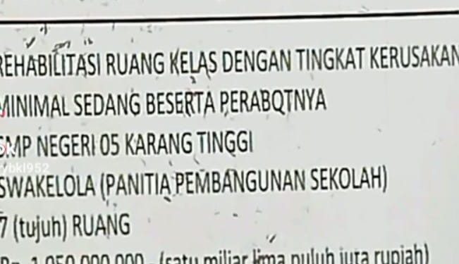 Proyek DAK 2022 di SMP 05 Karang Tinggi, Ada Desas Desus Suap dan Korupsi