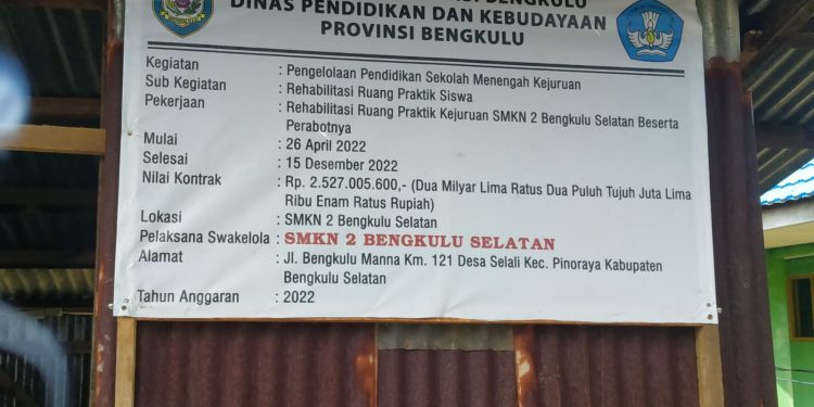 Proyek Pembangunan Gedung SMK N 2 Bengkulu Selatan, Pekerja Tidak Menggunakan Alat Pelindung Diri dan RAB Diabaikan