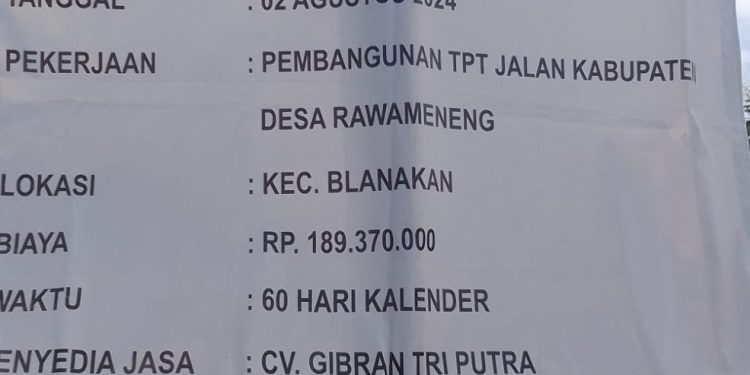 CV. Gibran Tri Putra Kerjakan TPT, Diduga Gunakan Material Murah di Desa Rawameneng Blanakan.